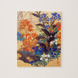 Blommor i orientalisk vattenfärgad vintage pussel