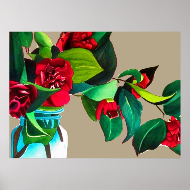Blommor i originalet av vattenfärgen röda blommor poster (Framsidan)