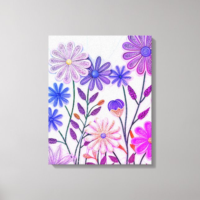 Blommor i Papper och tråd: 3D Quilled Wildblomma Canvastryck (Framsida)