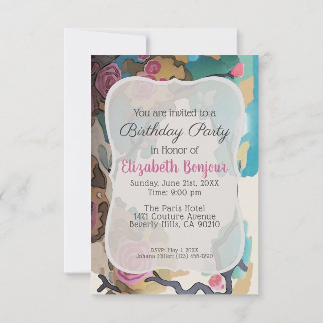 Blommor i PAPPRA och STORLEKA alternativ för vatte Inbjudningar (Baksida)