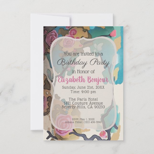 Blommor i PAPPRA och STORLEKA alternativ för vatte Inbjudningar (Baksida)