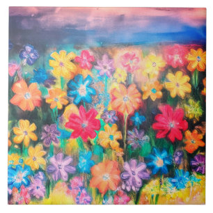 Blommor i pastellerna Sangria - Tile Kakelplatta