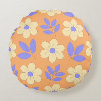 Blommor i Peachy-bakgrunden Rund Kudde