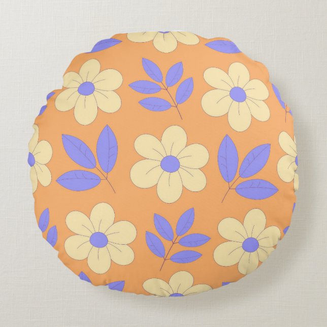 Blommor i Peachy-bakgrunden Rund Kudde (Framsidan)
