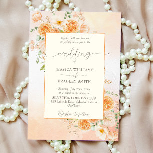 Blommor i persiko-orangen av elegant kräm inbjudningar