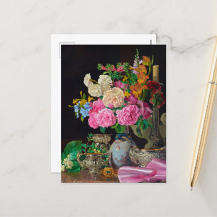 Blommor i Porcelain Vas med Candlestick Helg Vykort