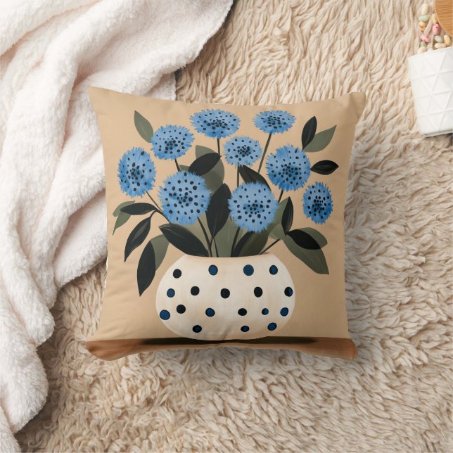 Blommor i prickig vas kudde (Filt)