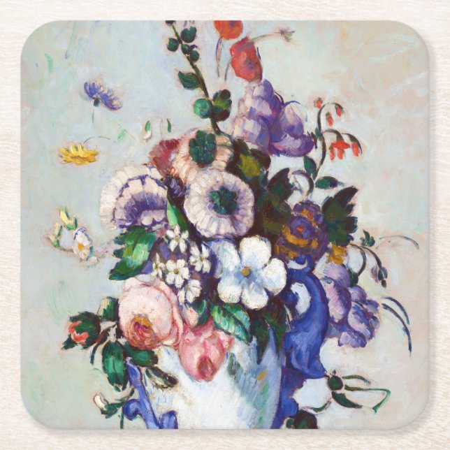 Blommor i Rococo Vas, Paul Cezanne Underlägg Papper Kvadrat (Framsidan)