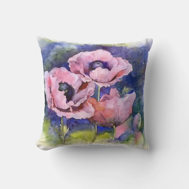 Blommor i rosa av vattenfärger kudde (Framsida)