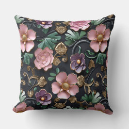 Blommor i Rosa och Lila på Black Backgroun Kudde