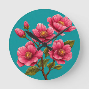 Blommor i rosa rund klocka