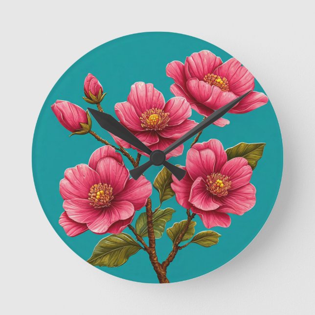Blommor i rosa rund klocka (Framsida)
