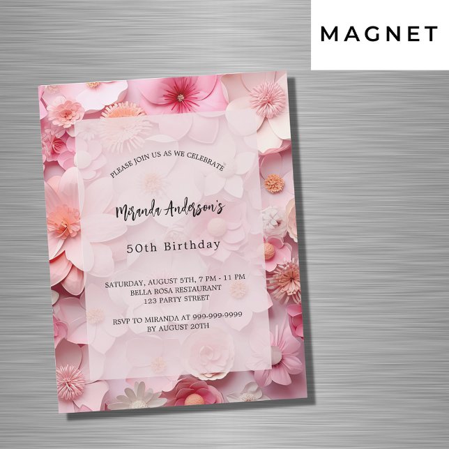  blommor i rosan vid födelsedag lyx magnetisk inbjudningskort (Skapare uppladdad)