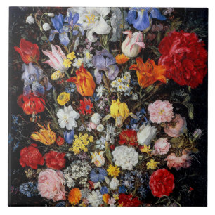 Blommor i träfartyg, Jan Brueghel den äldre Kakelplatta