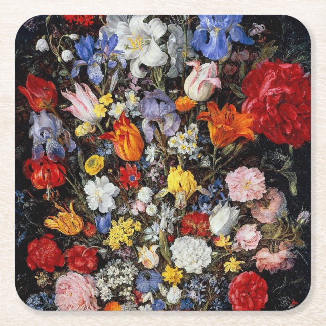 Blommor i träfartyg, Jan Brueghel den äldre Underlägg Papper Kvadrat (Framsidan)