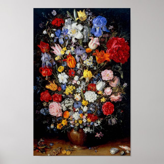 Blommor i träkärl, Jan Brueghel den äldre Poster (Framsidan)