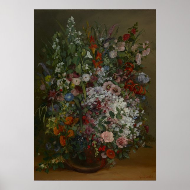 Blommor i Vas av Gustave Courbet Poster (Framsidan)