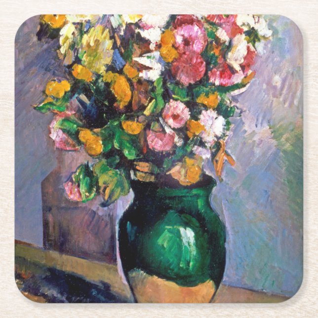Blommor i Vas, Cezanne Underlägg Papper Kvadrat (Framsidan)