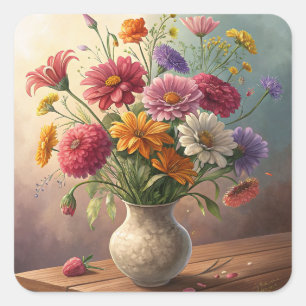 Blommor i vas fyrkantigt klistermärke