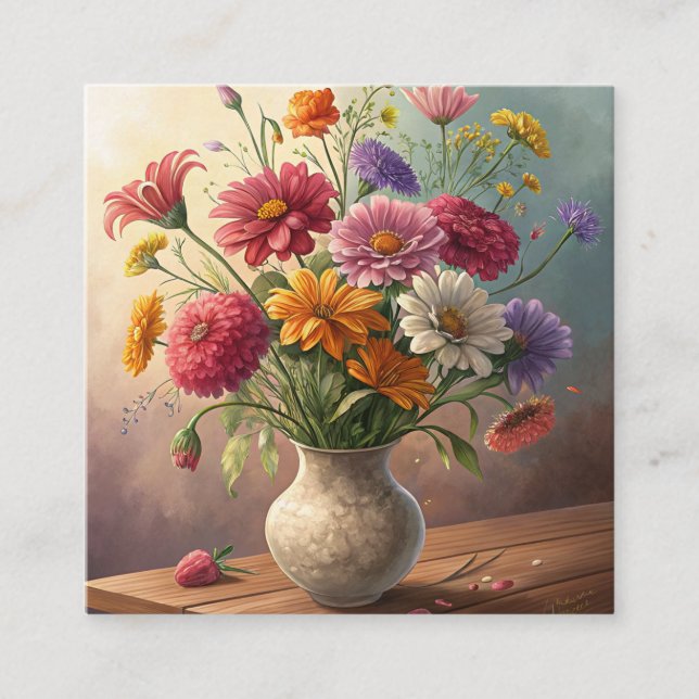 Blommor i vas fyrkantigt visitkort (Framsida)