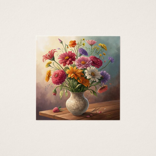 Blommor i vas fyrkantigt visitkort (Framsida)