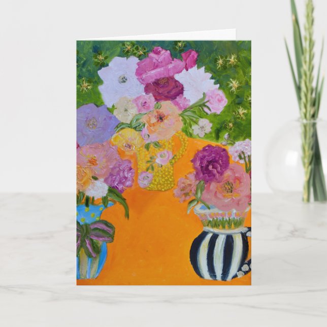 Blommor i Vas lägger Smiles på Ansikte Helgkort (Framsida)
