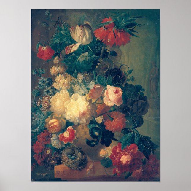 Blommor i Vas med fågelbo Poster (Framsidan)