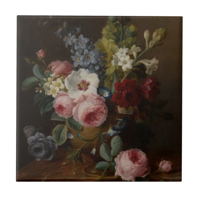 Blommor i Vas på en Marble Ledge Kakelplatta (Framsidan)