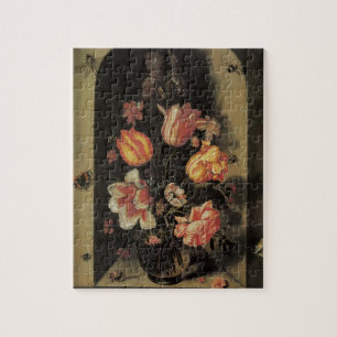Blommor i vas, vintage barock blomstergyllene stil pussel