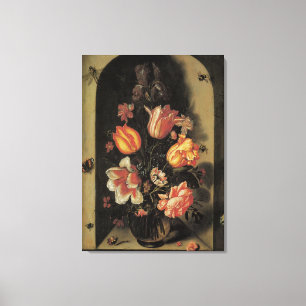 Blommor i vas, vintage barock blomsterstilleben canvastryck