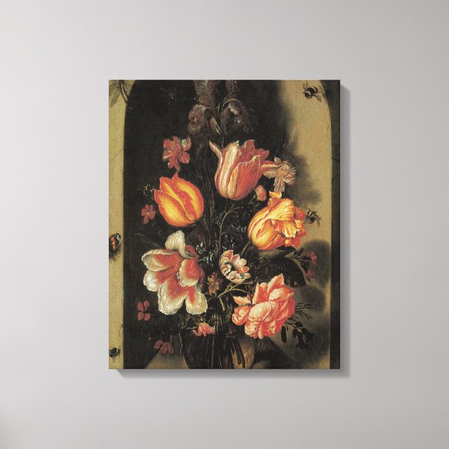Blommor i vas, vintage barock blomsterstilleben canvastryck (Framsida)