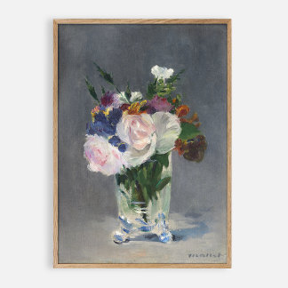 Blommor i vas, vintage olja på canvas poster