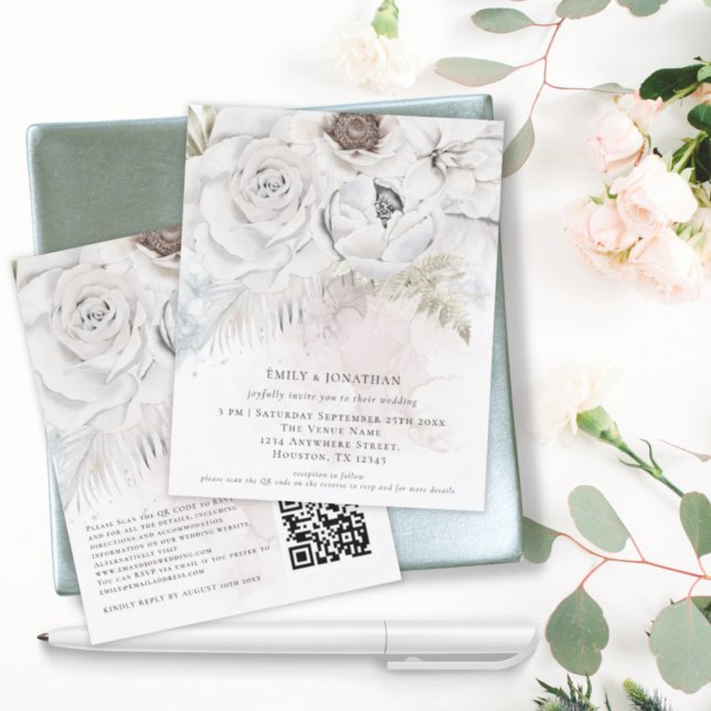 Blommor i vattenfärg på budget QR-kod Bröllopsinbj (Skapare uppladdad)