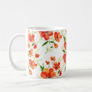 Blommor i vattenfärgen, sömlösa, mönster orange kaffemugg