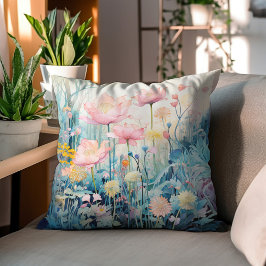 Blommor i vattenfärgen Vår i mitten av århundradet Kudde
