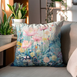 Blommor i vattenfärgen Vår i mitten av århundradet Kudde
