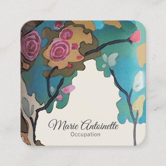 Blommor i vattenfärger PAPPRA/STORLEKA/STIL - Fyrkantigt Visitkort (Framsida)