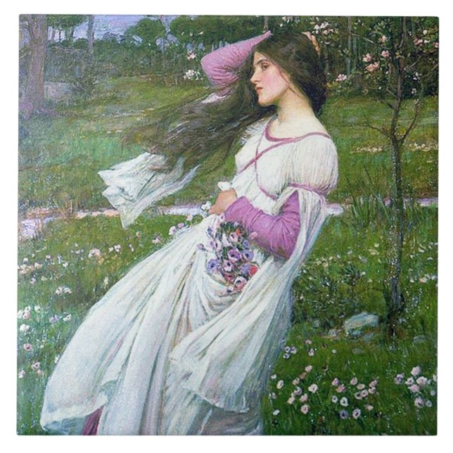 Blommor i Vinden, John William Waterhouse Kakelplatta (Framsidan)