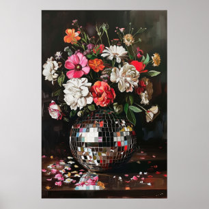 Blommor i Vintagen vid Disco Boll Vas Poster