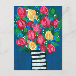 Blommor i vit och svart Vas Vykort