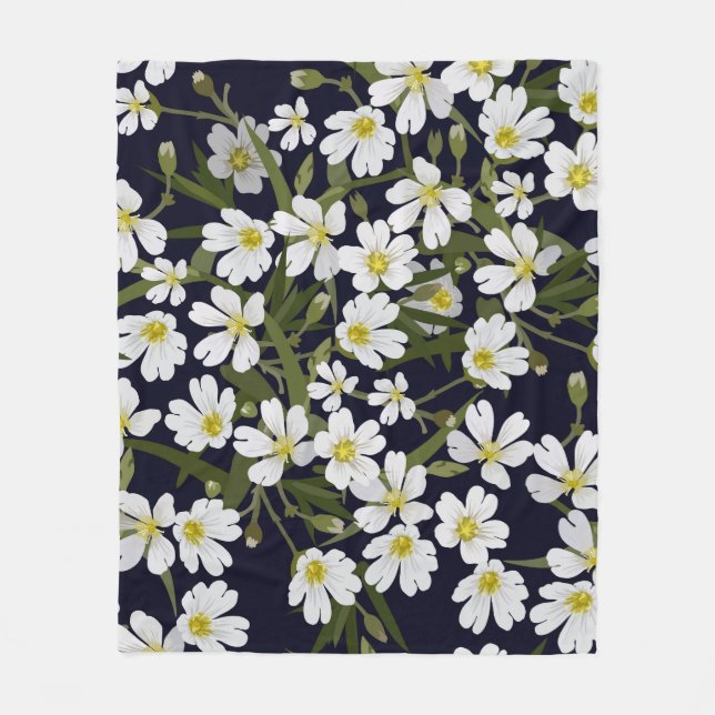 Blommor i vita fält: vintage mönster. fleecefilt (Framsidan)