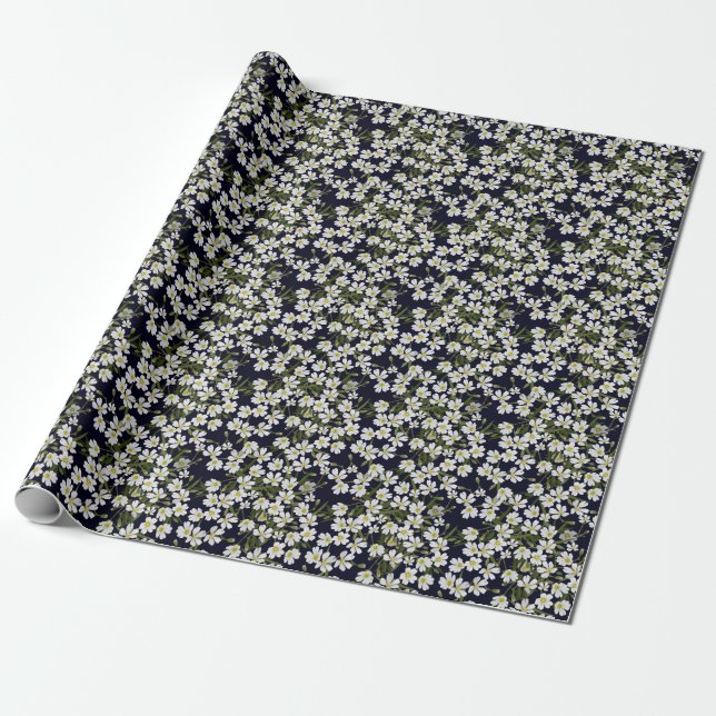 Blommor i vita fält: vintage mönster. presentpapper (Utrullad)