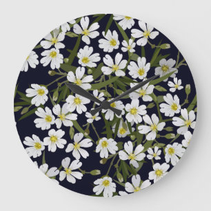 Blommor i vita fält: vintage mönster. stor klocka