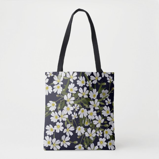 Blommor i vita fält: vintage mönster. tygkasse (Framsida)