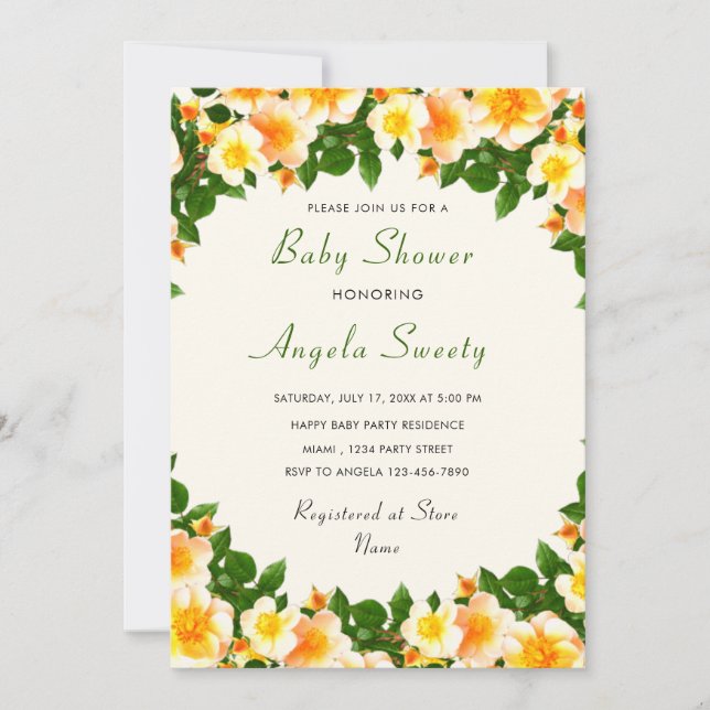 Blommor Inramad Inbjudan Till Baby Shower (Framsida)