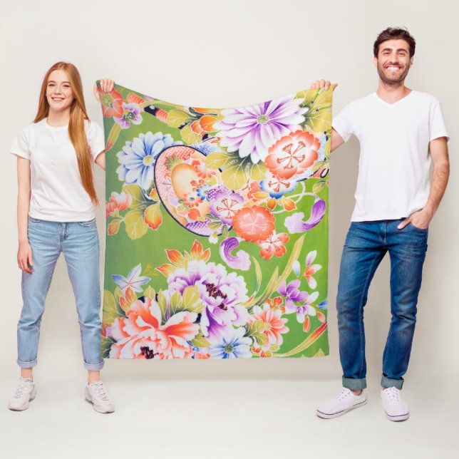 Blommor, japansk design fleecefilt (På plats)