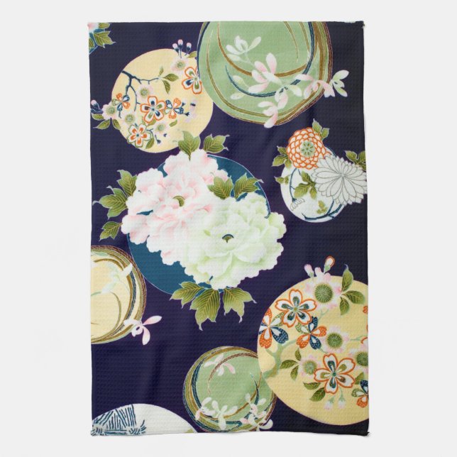 Blommor, japansk design kökshandduk (Vertikal)