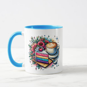 Blommor, kaffe och regnbåge, Personlig av kummel Mugg