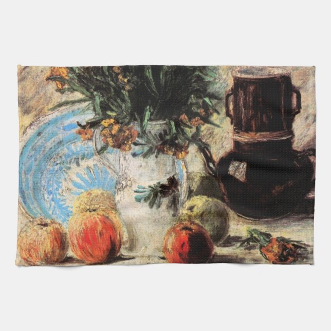 Blommor, Kaffeapparat och Frukt av Vincent van Gog Kökshandduk (Horisontell)