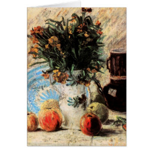Blommor, kaffekanna och frukt av Vincent van Gogh Hälsningskort